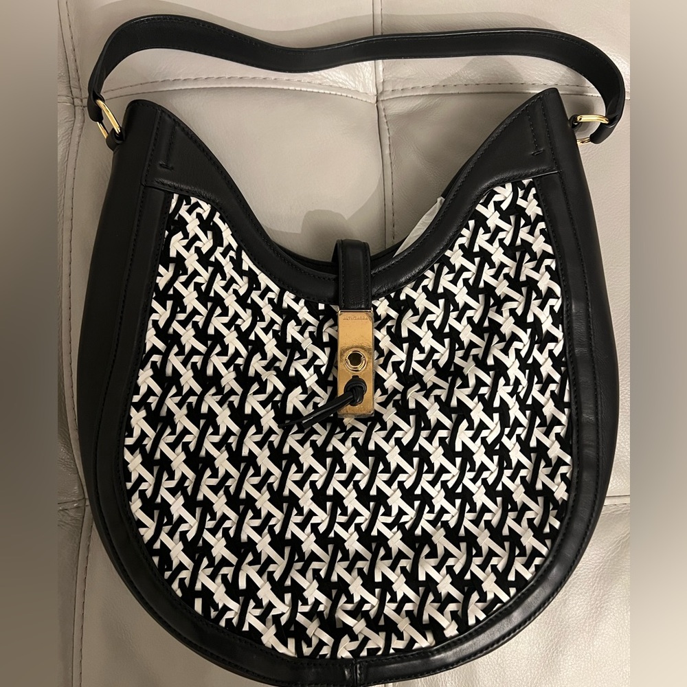Brand New Altuzarra ghianda black and white weave hobo